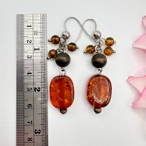 Amber Cha Cha Dangle Earrings UV Tested Glows Green Natural Bohemian Earthcore - Picture 8 of 10